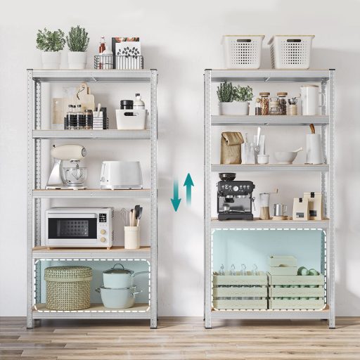 unitate de rafturi din oțel cu 5 niveluri, set de 2, argintie