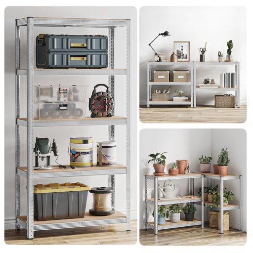 unitate de rafturi din oțel cu 5 niveluri, set de 2, argintie