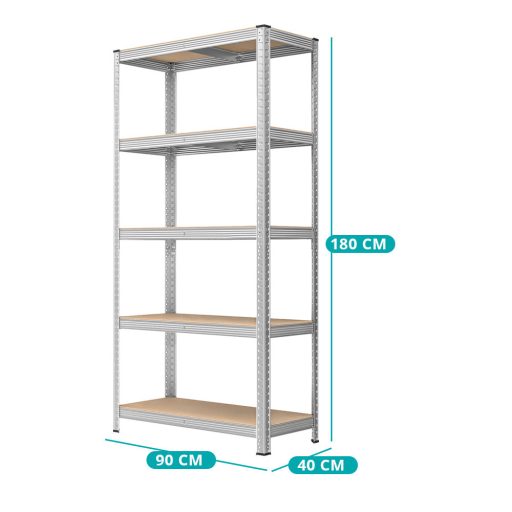 unitate de rafturi din oțel cu 5 niveluri, set de 2, argintie
