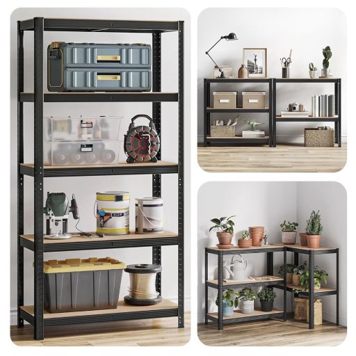 unitate de rafturi din oțel cu 5 niveluri, set de 2, negru