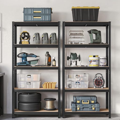 unitate de rafturi din oțel cu 5 niveluri, set de 2, negru