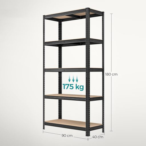 unitate de rafturi din oțel cu 5 niveluri, set de 2, negru
