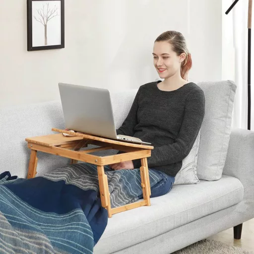 Masă pentru laptop din bambus ajustabilă