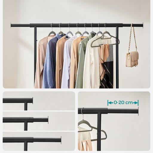 Suport pentru haine reglabil pe înălțime cu roți, alb