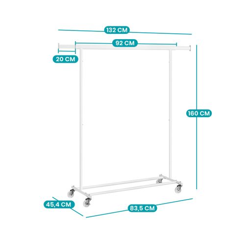Suport pentru haine reglabil pe înălțime cu roți, alb