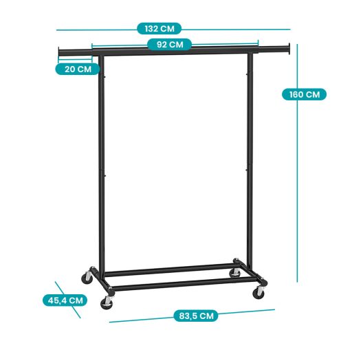 Suport pentru haine reglabil pe înălțime cu roți, alb