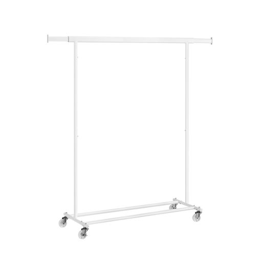 Suport pentru haine reglabil pe înălțime cu roți, alb
