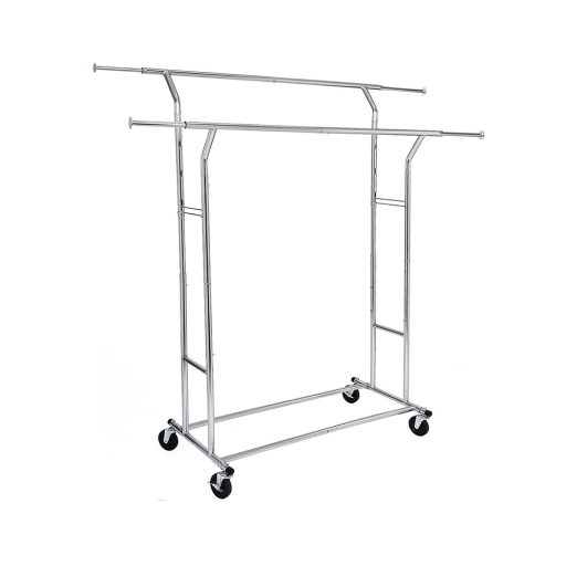Suport pentru haine reglabil pe înălțime și lățime, argintiu