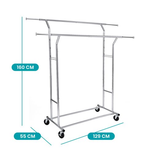 Suport pentru haine reglabil pe înălțime și lățime, argintiu
