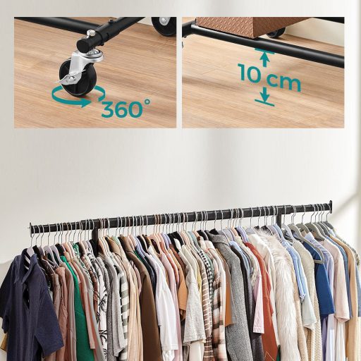 Suport pentru haine reglabil pe înălțime cu roți, negru