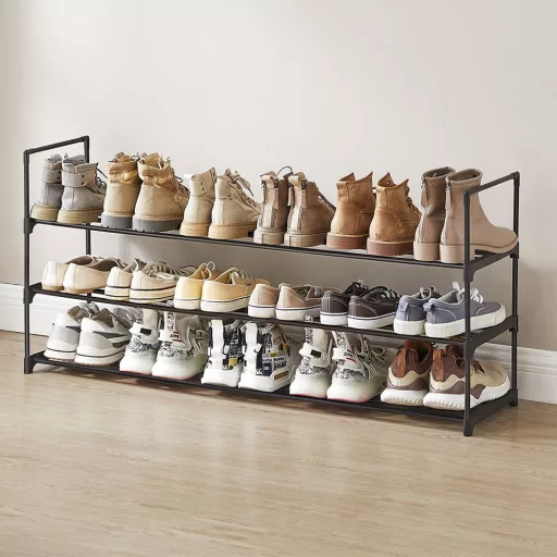 Raft de pantofi metalic cu 3 niveluri, 116 x 30 x 55 cm