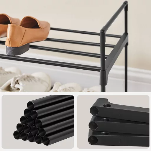 Raft de pantofi metalic cu 3 niveluri, 116 x 30 x 55 cm