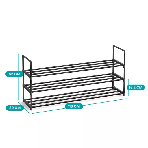 Raft de pantofi metalic cu 3 niveluri, 116 x 30 x 55 cm