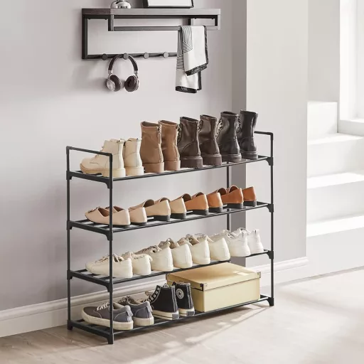 Raft metalic pentru pantofi cu 4 etaje 92x30x72cm