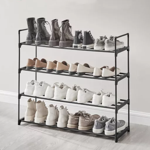 Raft metalic pentru pantofi cu 4 etaje 92x30x72cm