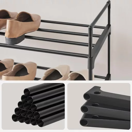 Raft metalic pentru pantofi cu 4 etaje 92x30x72cm