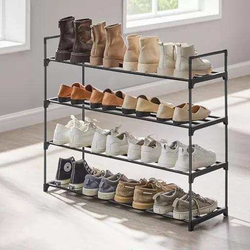 Raft metalic pentru pantofi cu 4 etaje 92x30x72cm