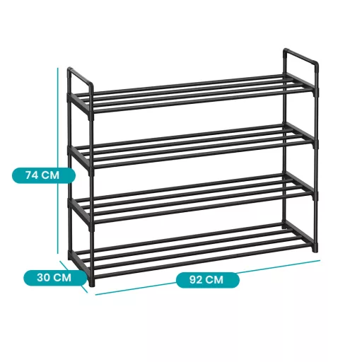 Raft metalic pentru pantofi cu 4 etaje 92x30x72cm