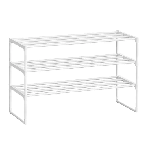 Raft de pantofi metalic cu 3 niveluri, alb 92x30x55cm