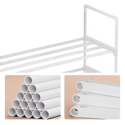 Raft de pantofi metalic cu 3 niveluri, alb 92x30x55cm