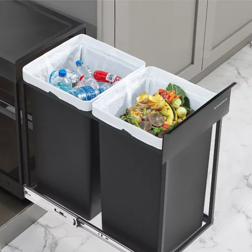 Coș de gunoi cu două compartimente retractabil