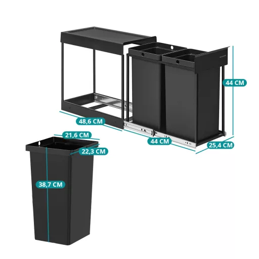 Coș de gunoi cu două compartimente retractabil