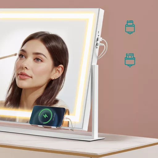 Oglindă de Machiaj LED cu Suport pentru Telefon