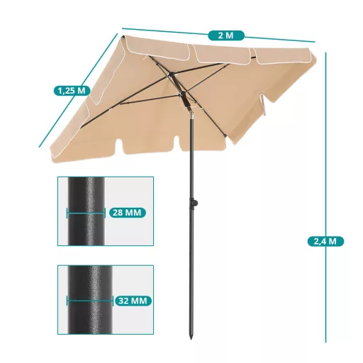 Umbrelă de Soare Reglabilă cu Geantă de Transport, 2x1.25m Nuc