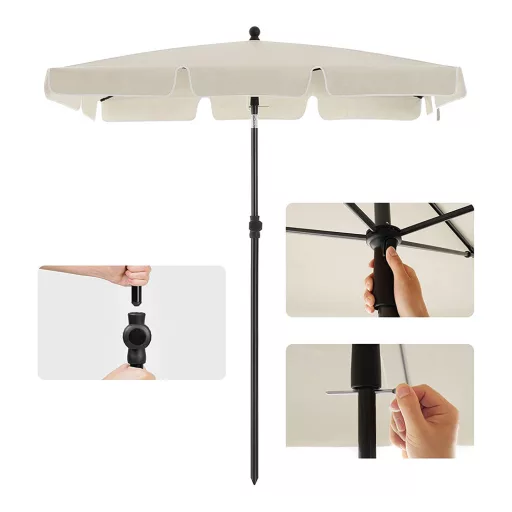 Umbrelă de Soare Reglabilă cu Geantă de Transport, 2x1.25m Bej
