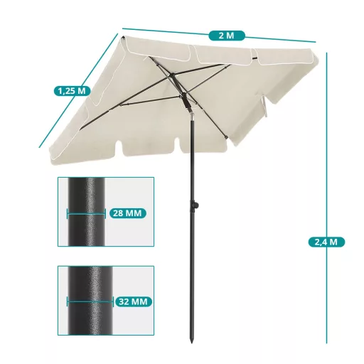 Umbrelă de Soare Reglabilă cu Geantă de Transport, 2x1.25m Bej
