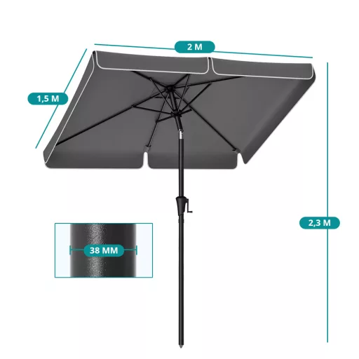Umbrelă Reglabilă, 2x1.5m Gri