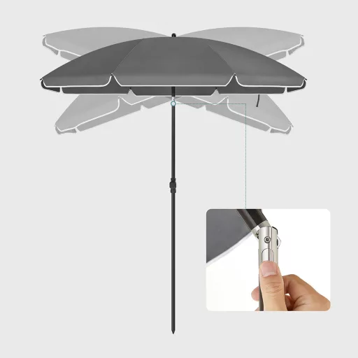 Umbrelă Rotundă Reglabilă cu Geantă de Transport, Gri