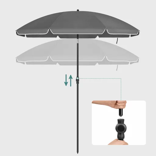 Umbrelă Rotundă Reglabilă cu Geantă de Transport, Gri