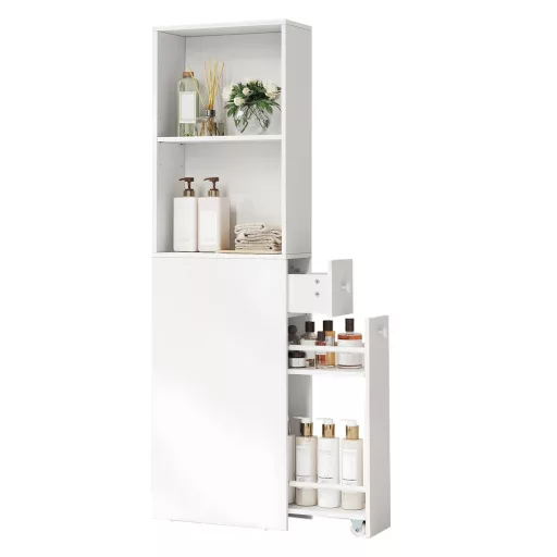 Dulap de baie îngust cu 2 rafturi retractabile, 134.4x40x18 cm