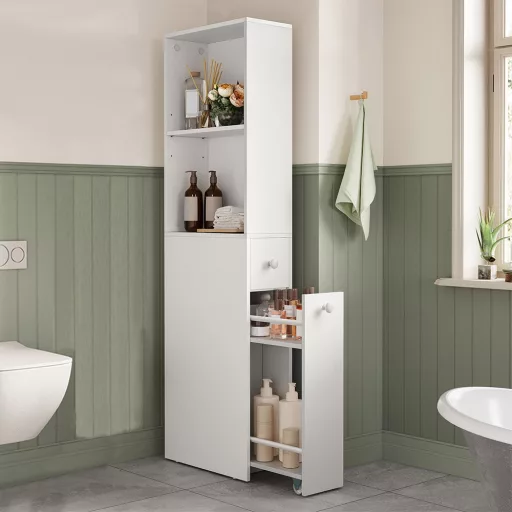 Dulap de baie îngust cu 2 rafturi retractabile, 134.4x40x18 cm