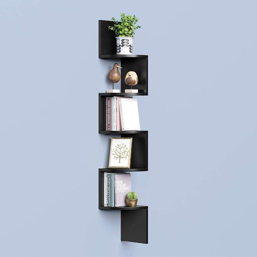 Raft de colț negru 20x20x126cm