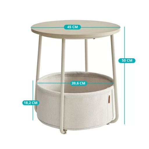 Măsuță de cafea rotundă cu coș textil