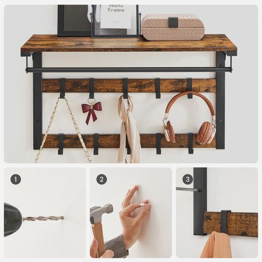 Cuier de perete cu poliță, maro