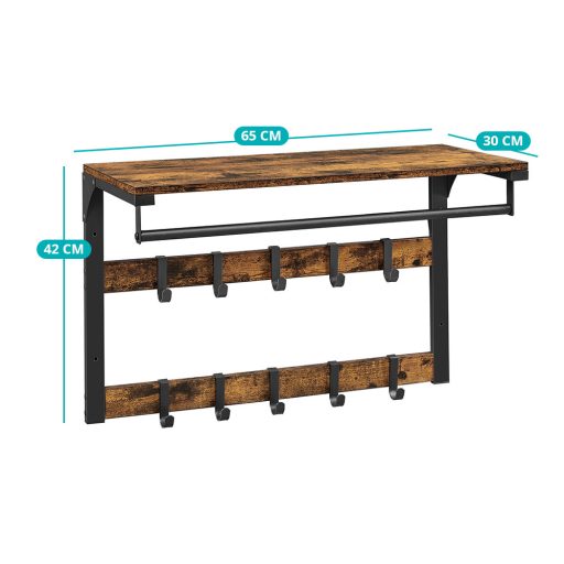 Cuier de perete cu poliță, maro