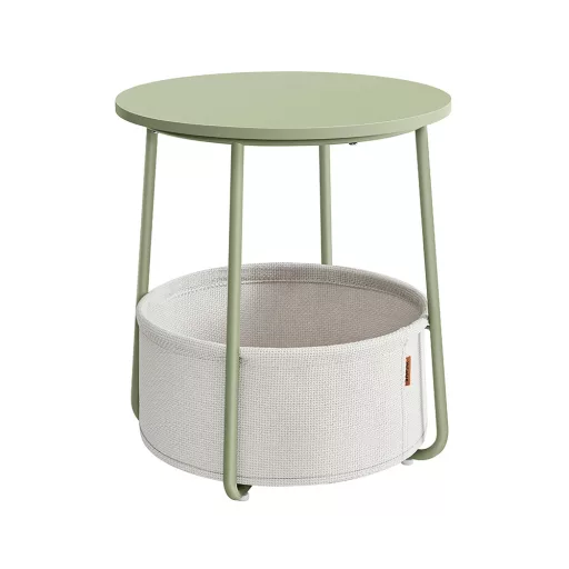 Masă de cafea rotundă cu coș din țesătură, verde deschis
