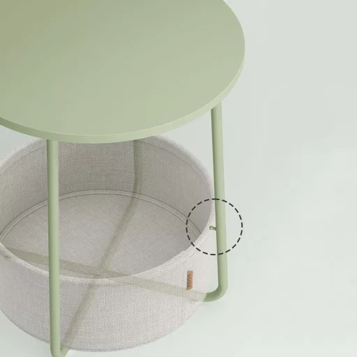 Masă de cafea rotundă cu coș din țesătură, verde deschis