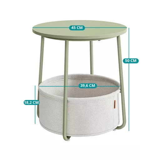 Masă de cafea rotundă cu coș din țesătură, verde deschis