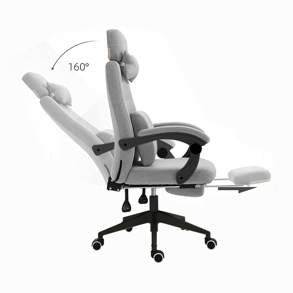 Scaun de birou rotativ cu tetiera si suport pentru picioare- in mai multe culori-gri dechis